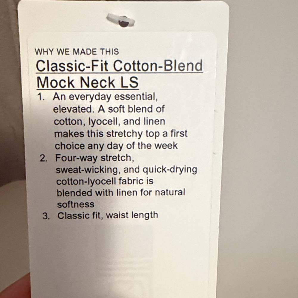 BNWT Classic-Fit Cotton-Blend Mock Neck Long Sleeve Top - beige- LULULEMON